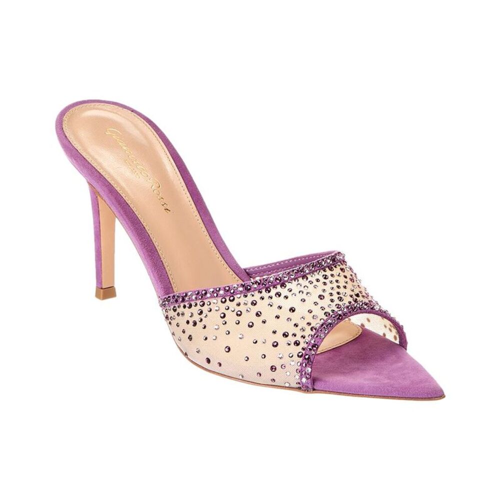 Gianvito Rossi Purple and Beige Crystal-Embellished Mules